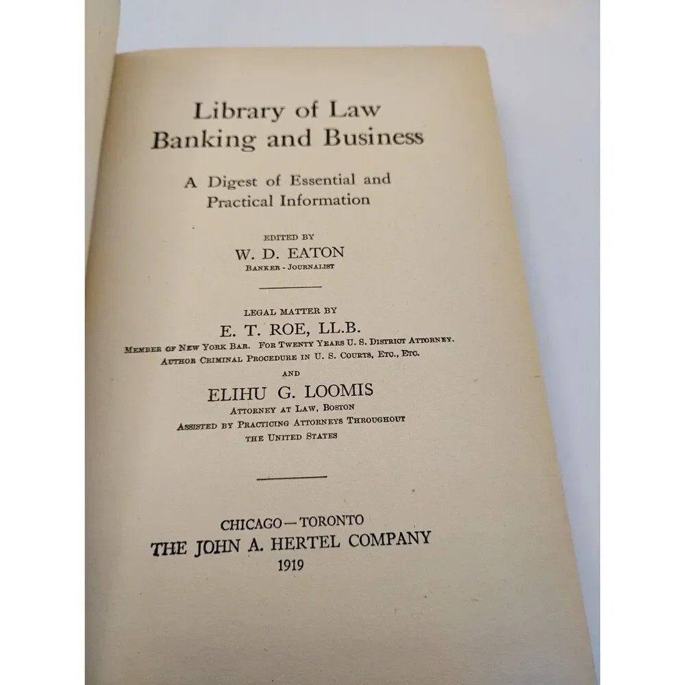 Vintage Library Of Law Banking And Business W D Eaton John Hertel Co Book Roe
